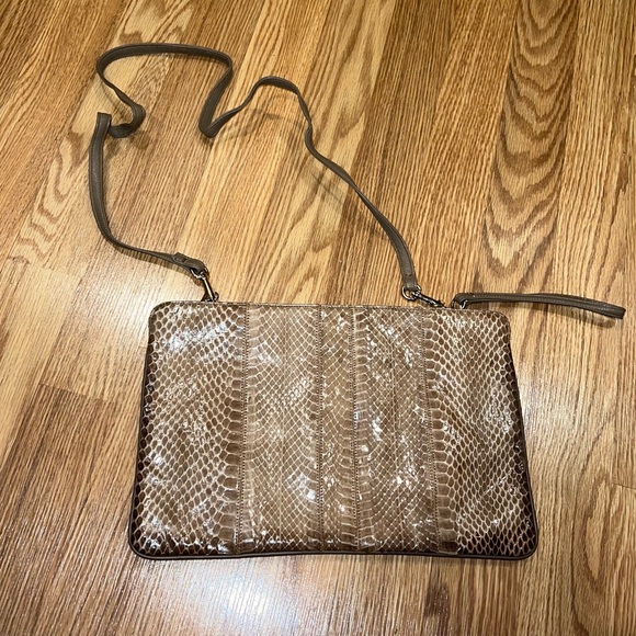 Vintage Palizzio taupe snakeskin‎ leather clutch wristlet shoulder bag - Picture 2 of 10